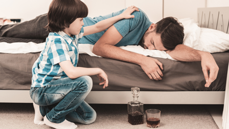 Father drunk and passed out around son