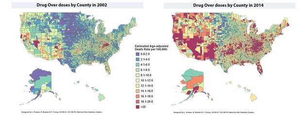 Drug Overdose Map - US 2002 vs 2014