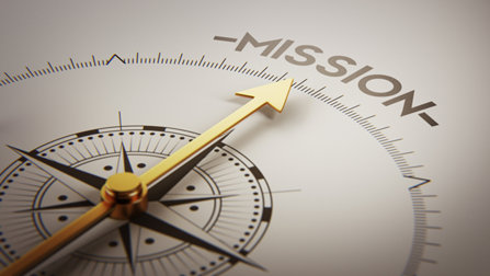 Compass pointing towards mission