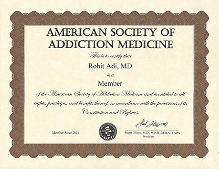 Dr. Rohit S. Adi, American Society of Addiction Medicine (ASAM)