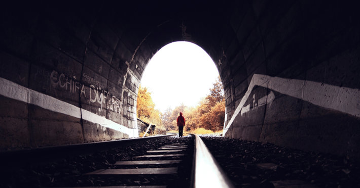 Person in a tunnel